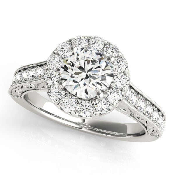 Patterned Shank Round Halo Engagement Ring - Diamonds By Rothschild