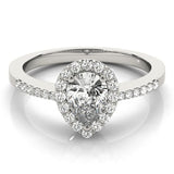 Pear Shape Halo Single Row Pavé Engagement Ring - Diamonds By Rothschild