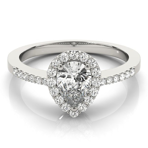 Pear Shape Halo Single Row Pavé Engagement Ring - Diamonds By Rothschild
