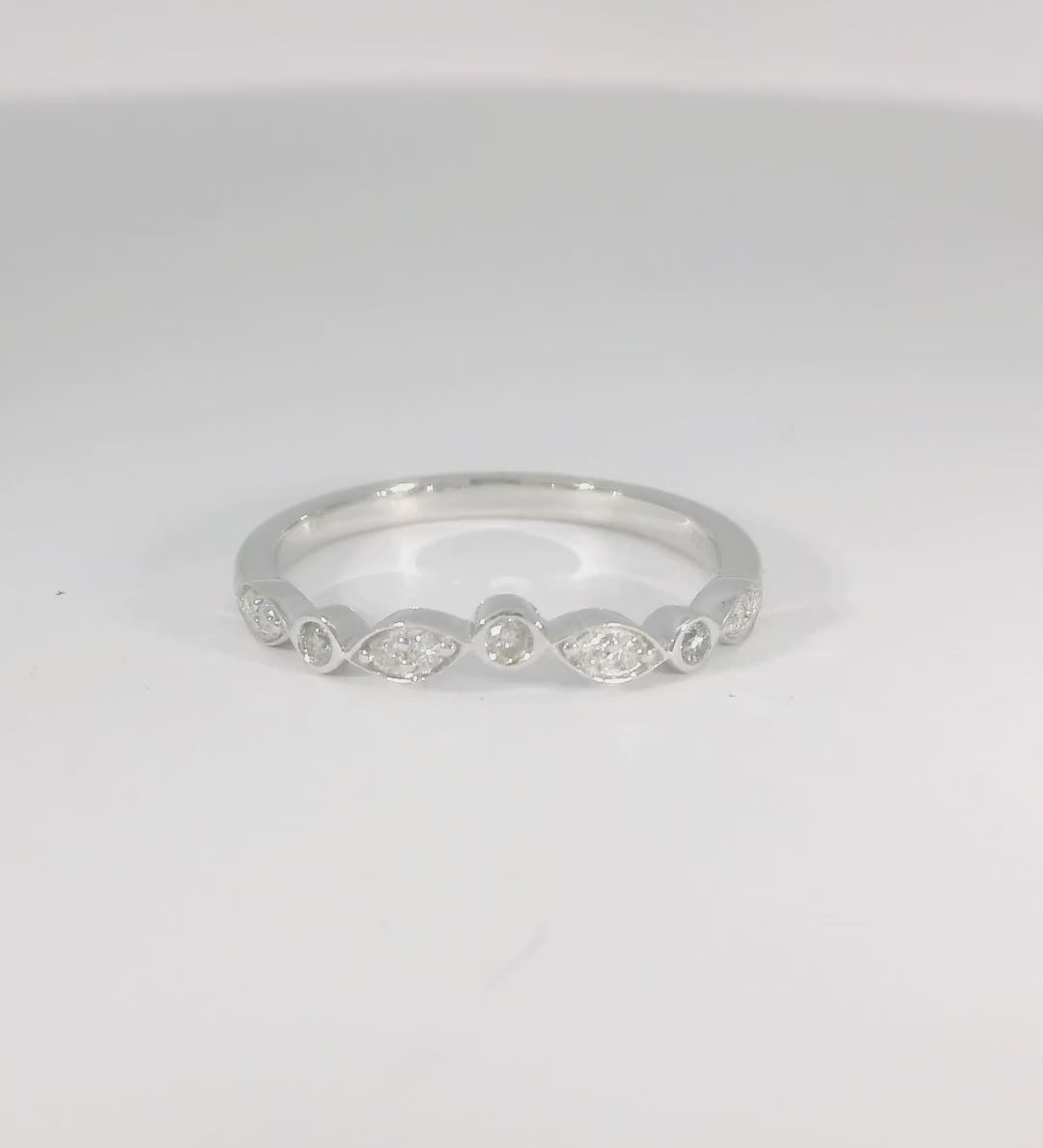 14KW White Gold Bezel Diamond Contour Wedding Band - 0.18ctw