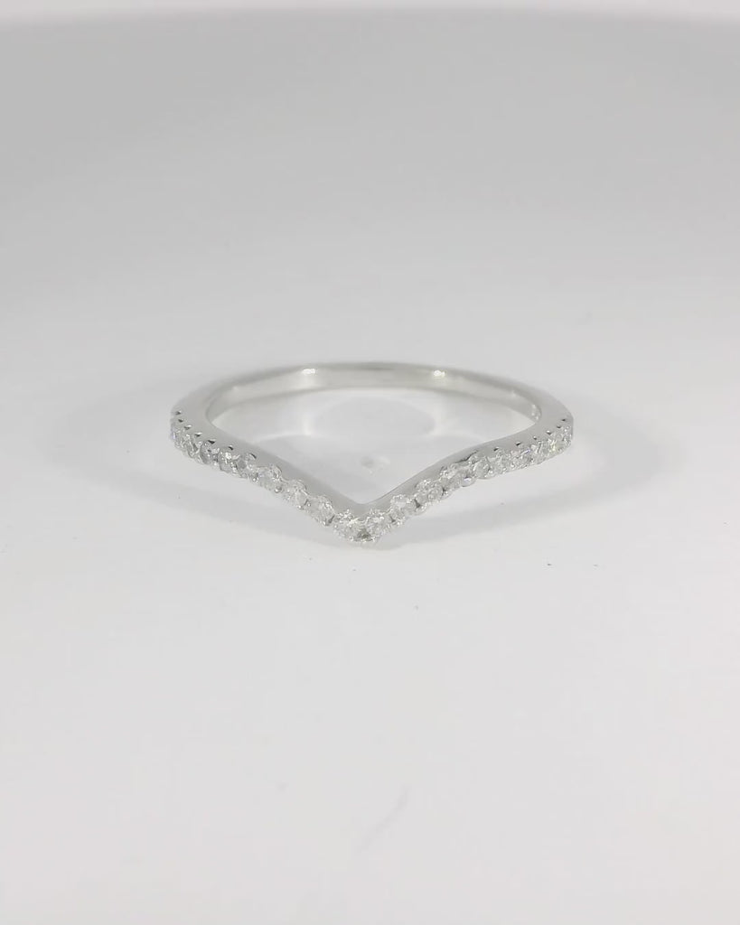 14KW White Gold V-Shaped Diamond Contour Wedding Band - 0.21ctw