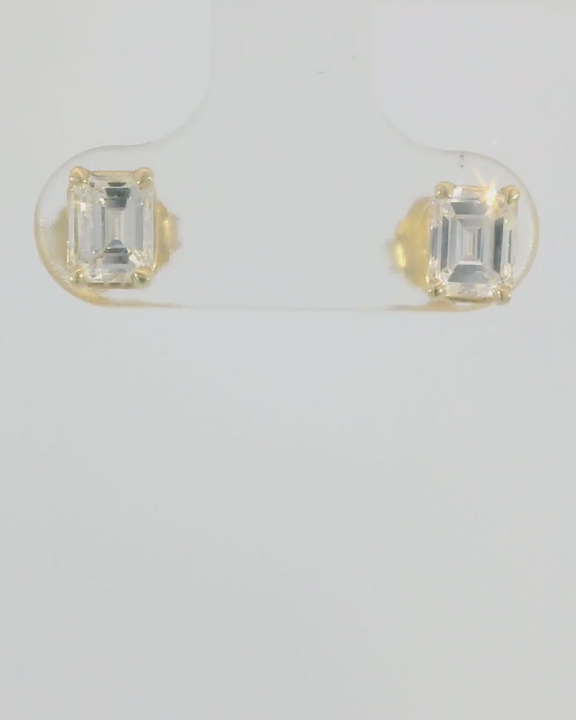 14KY Emerald Cut Diamond Studs - GIA E VS 1.05CTTW