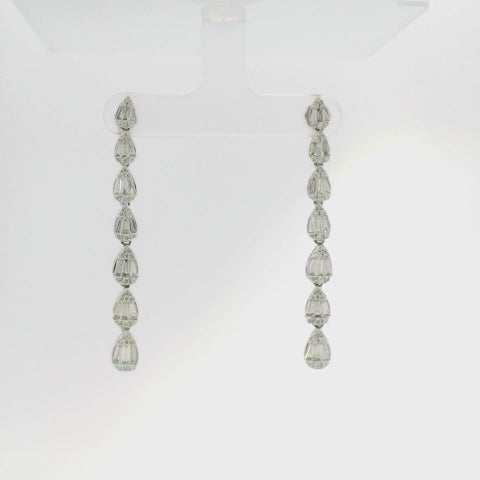18KW Teardrop Baguette & Round Diamond Dangles 1.81cttw