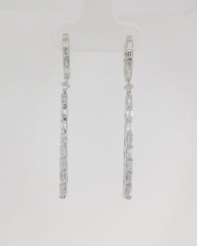 18KW Baguette Diamond Dangle Earrings 0.90cttw