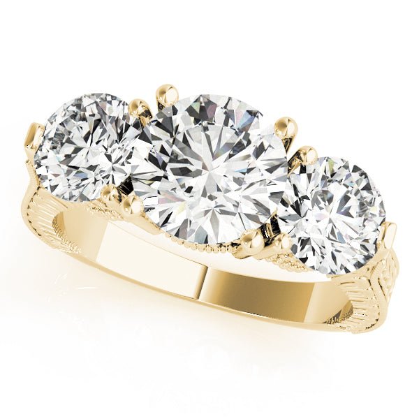 Round 3 Stone Textured Shank Engagement Ring - Diamonds By Rothschild