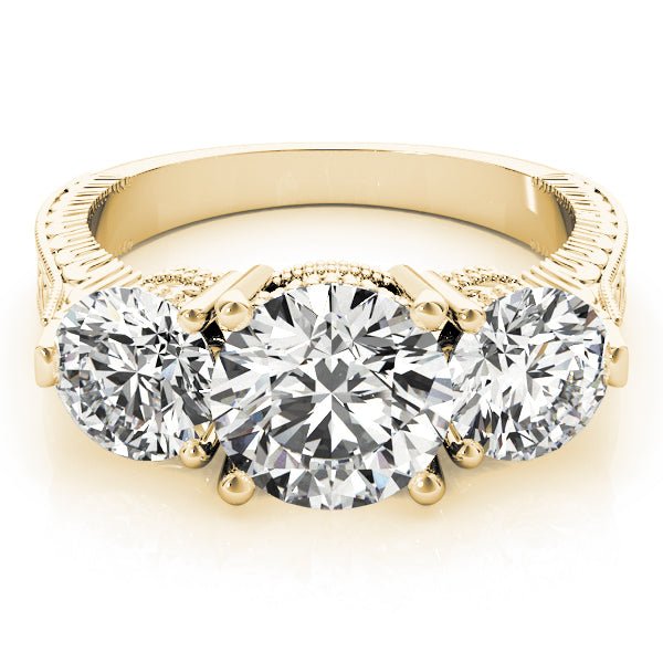 Round 3 Stone Textured Shank Engagement Ring - Diamonds By Rothschild