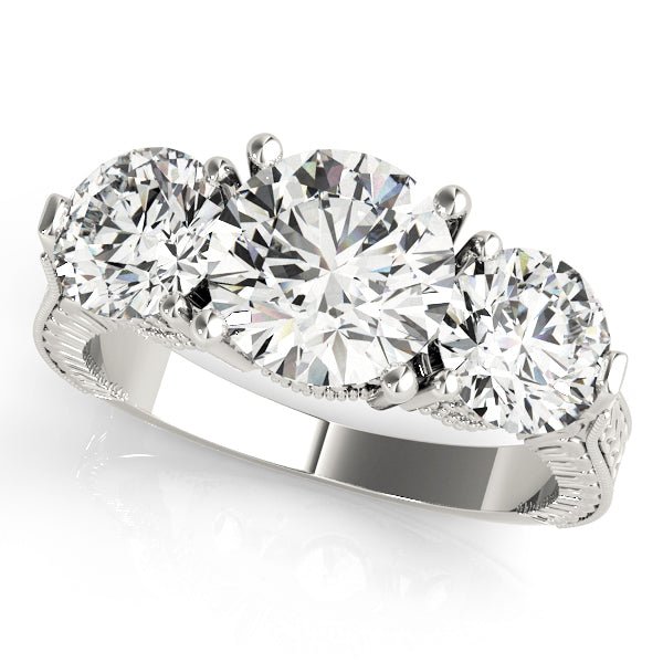 Round 3 Stone Textured Shank Engagement Ring - Diamonds By Rothschild