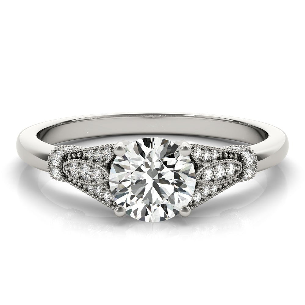 Round Center Detailed Side Stone Engagement Ring - Diamonds By Rothschild