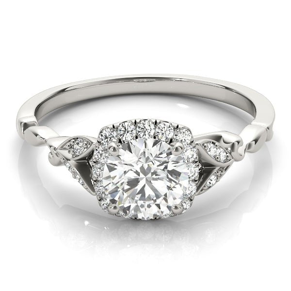 Round Stone with Cushion Halo Engagement Ring - Diamonds By Rothschild
