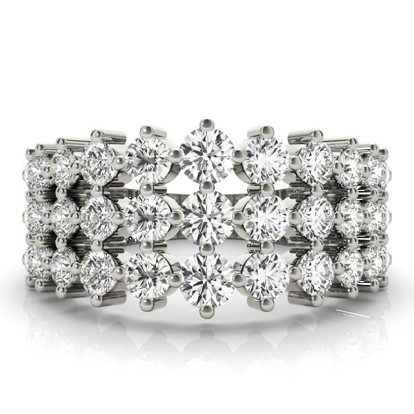 Sparkling & Dazzling 3 Row Prong Set Round Diamond Pavé Wedding Ring - Diamonds By Rothschild