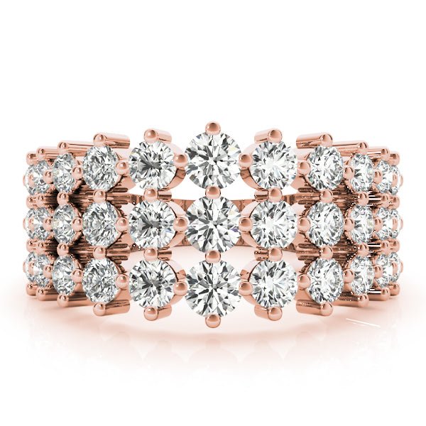 Sparkling & Dazzling 3 Row Prong Set Round Diamond Pavé Wedding Ring - Diamonds By Rothschild
