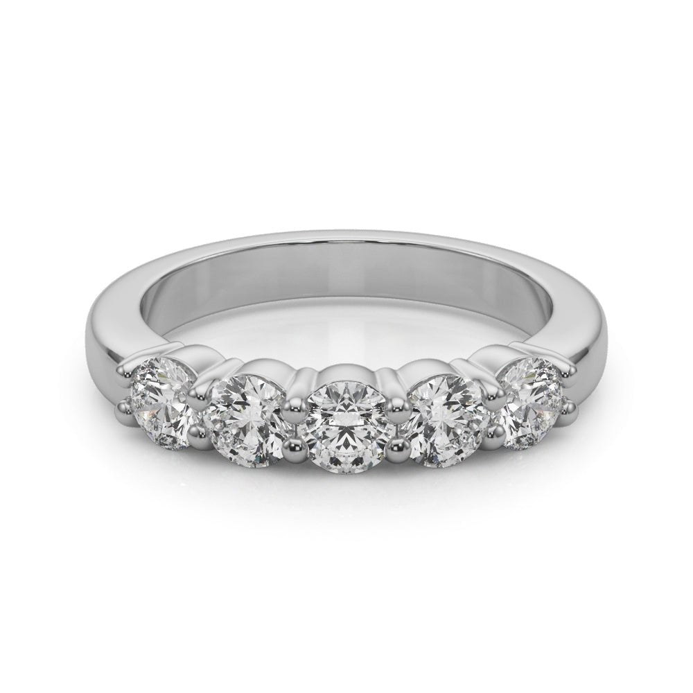 Stylish 5 Stone Shared Prong Diamond Pavé Wedding Ring - Diamonds By Rothschild