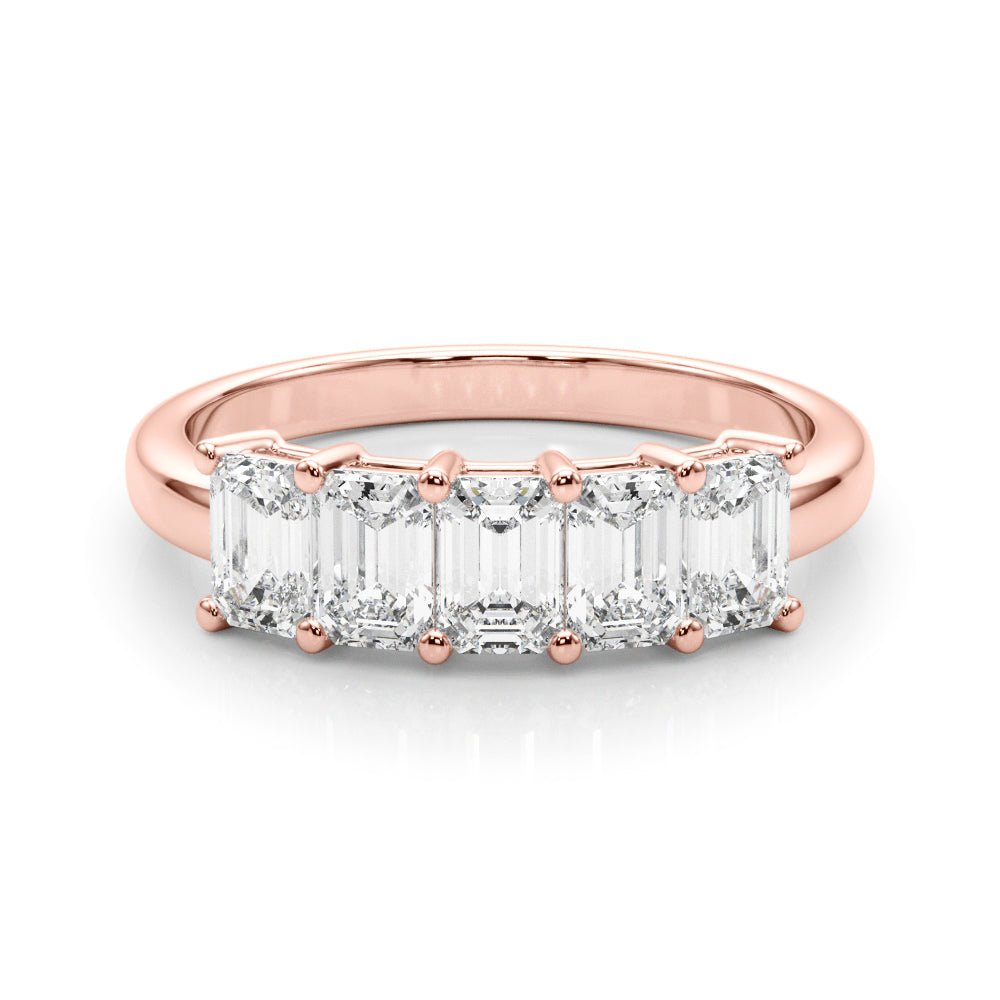 Stylish 5 Stone Shared Prong Emerald Cut Diamond Wedding Ring - Diamonds By Rothschild
