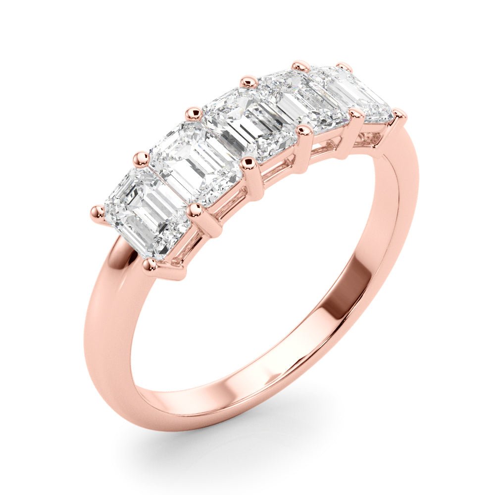 Stylish 5 Stone Shared Prong Emerald Cut Diamond Wedding Ring - Diamonds By Rothschild