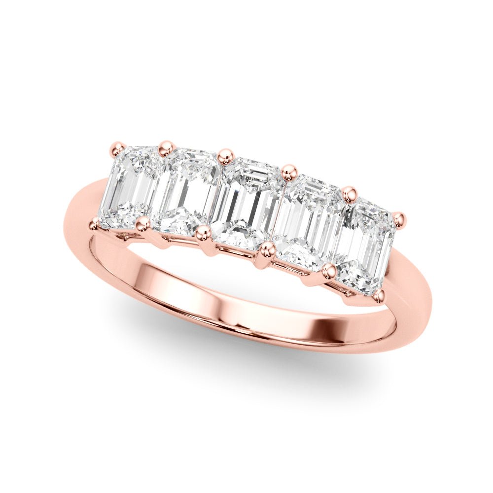 Stylish 5 Stone Shared Prong Emerald Cut Diamond Wedding Ring - Diamonds By Rothschild