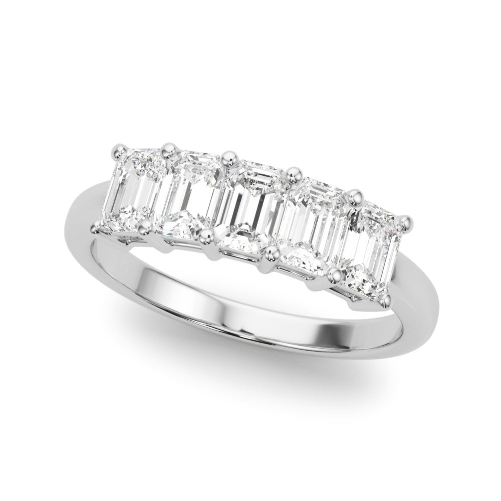 Stylish 5 Stone Shared Prong Emerald Cut Diamond Wedding Ring - Diamonds By Rothschild