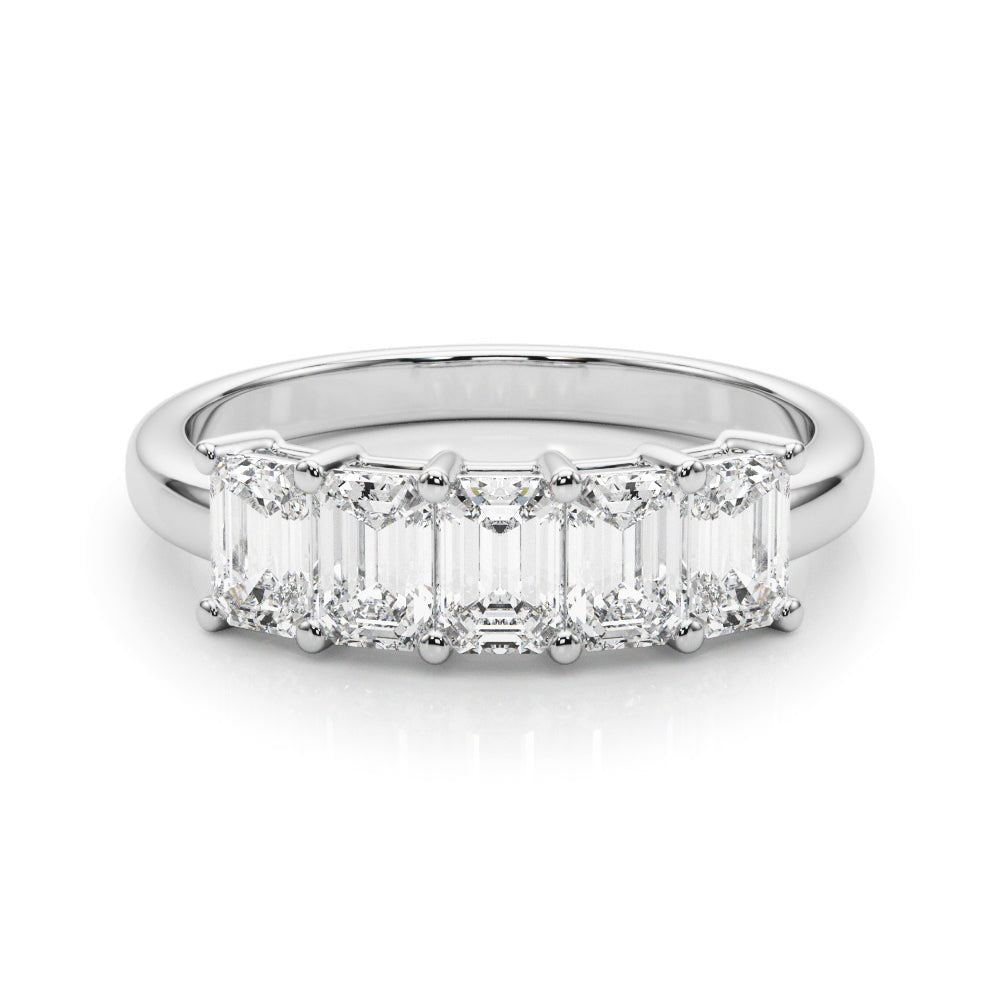 Stylish 5 Stone Shared Prong Emerald Cut Diamond Wedding Ring - Diamonds By Rothschild